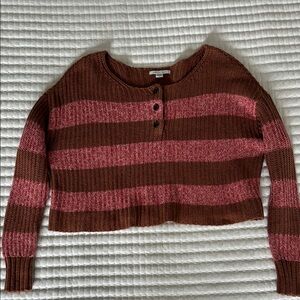 American Eagle Outfitters Pink and Brown Striped Crew Neck Sweater